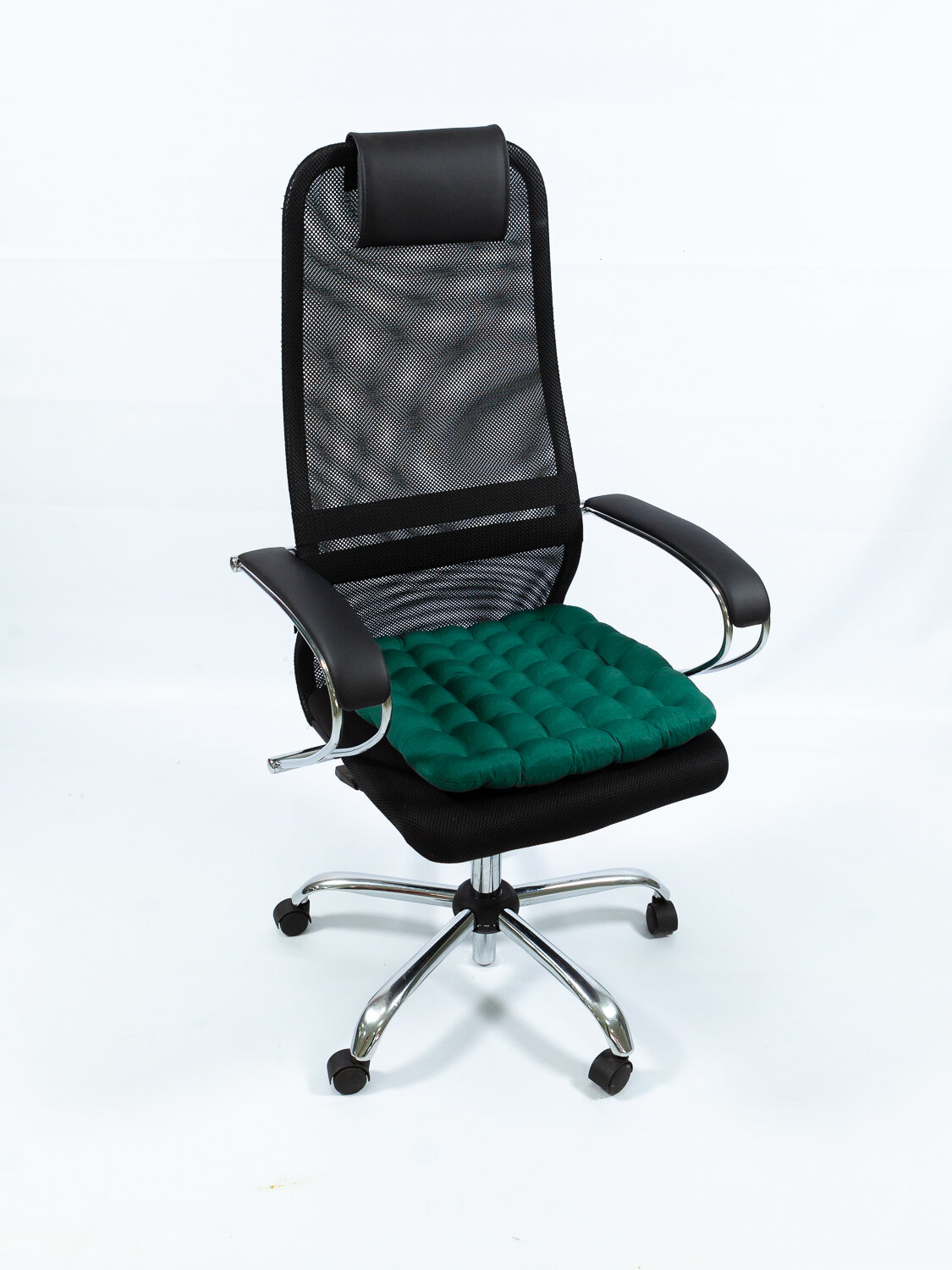 Подушка на стул BIO-TEXTILES "БИО" зеленая 50*45 с лузгой гречихи ортопедическая сидушка на сиденье — фото 1