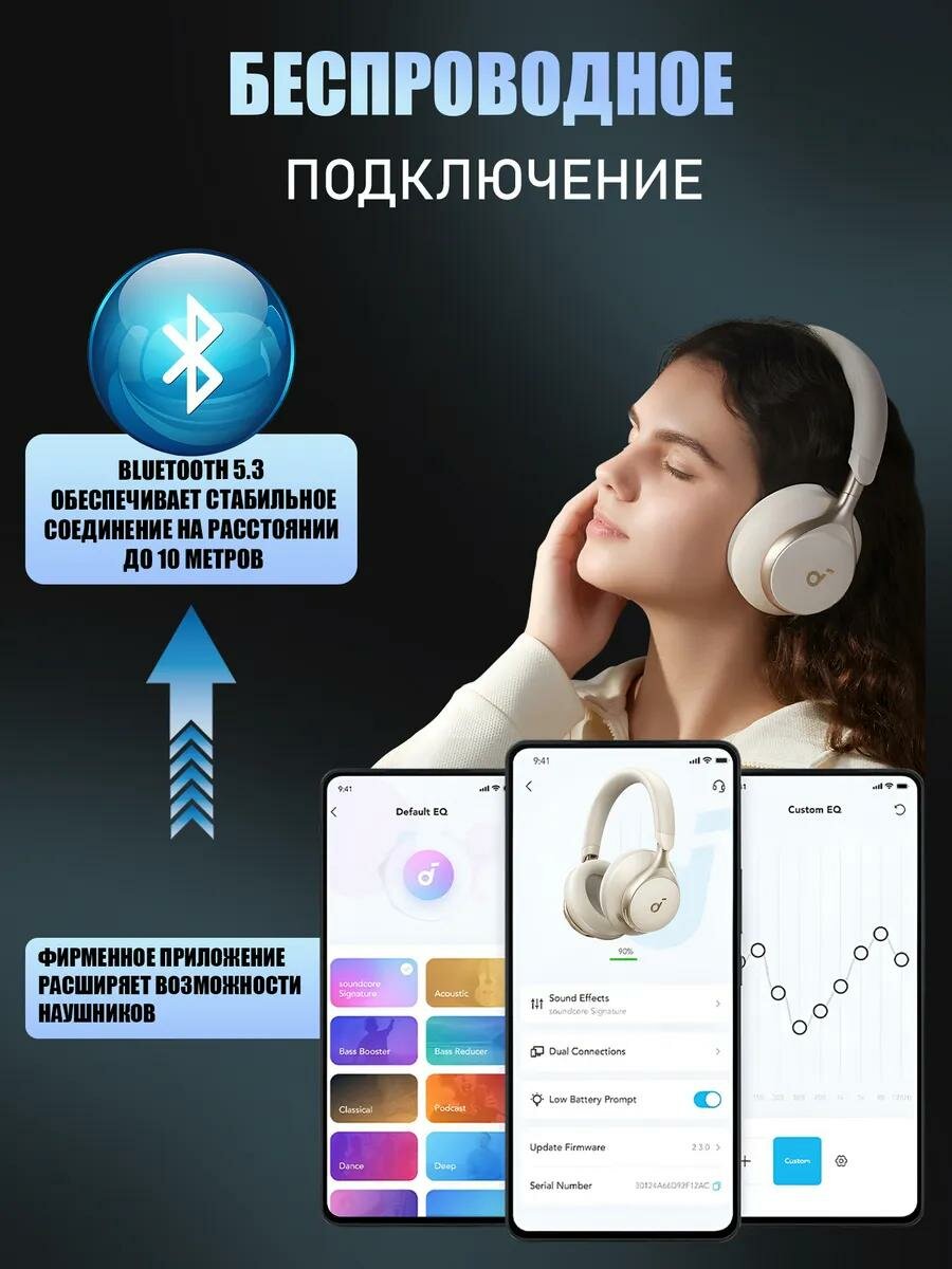 Наушники беспроводные Soundcore Space One (Q40) Bluetooth 5.3, с шумоподавлением, бежевый - CN Version — фото 1