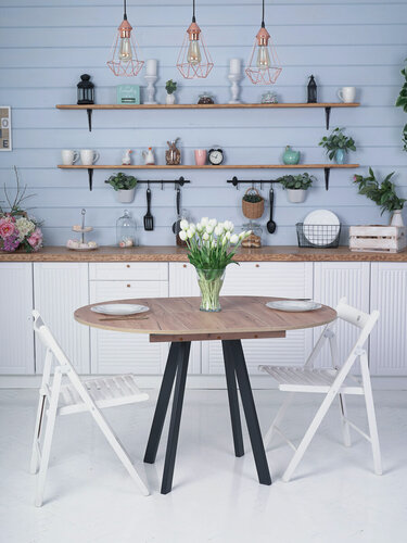 Изображение товара Стол Элип профиль кухонный обеденный круглый раздвижной, дуб крафт золотой, 85х85/120х75 см.