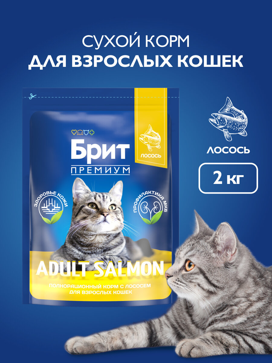 Сухой корм для кошек "Brit Premium" с лососем 2 кг