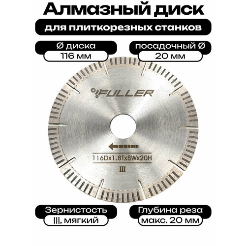 фото Диск алмазный fuller 116 x 1.8 x 20 iii мягкий для плиткорезов wandeli, shijing