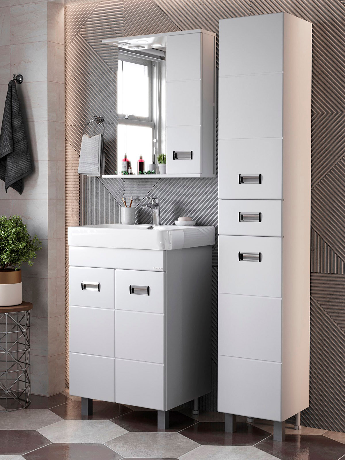 Пенал для ванной комнаты Onika Балтика 32 напольный белый универсальный / 32x31x190 см