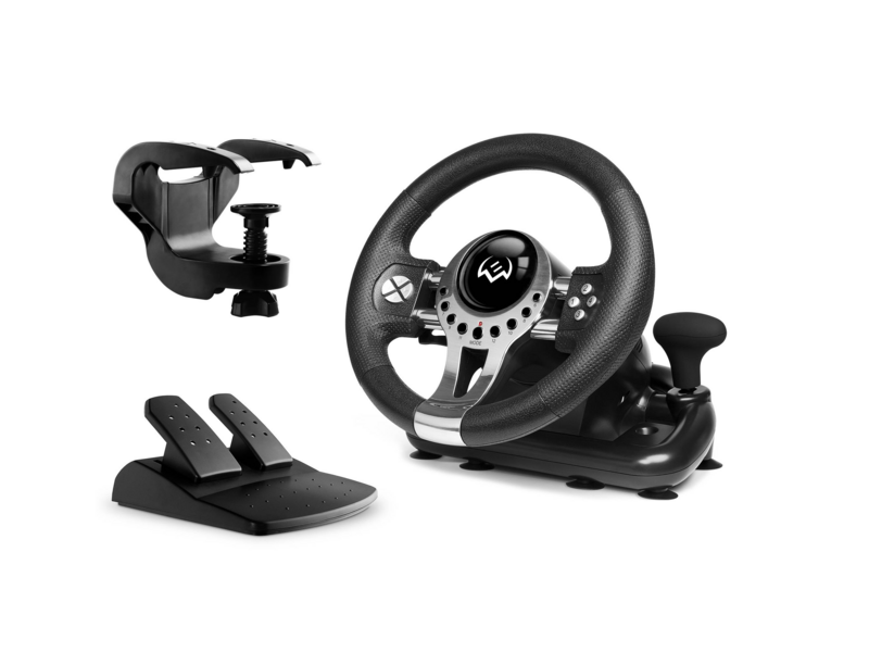 SVEN руль GC-W700 (педали, вибро, скоба, лепестки, акпп, D-pad, 12 кл, резин. вставки, PC/Xinput)