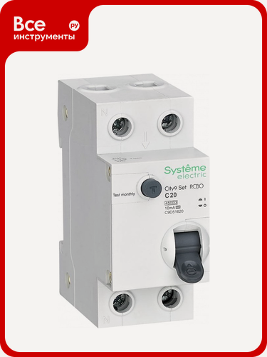 Изображение товара Автоматический выключатель дифференциального тока Systeme Electric City9 set АВДТ 1p+n с 20а 4.5ka 10мА тип-a 230В C9D51620