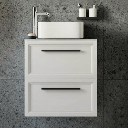 Изображение товара Тумба с раковиной STWORKI Эстерсунд 60 подвесная, 59,6 см, со столешницей, белая, матовая, с отверстием под смеситель, из МДФ, с ящиками, раковина для ванной, фарфоровая, круглая