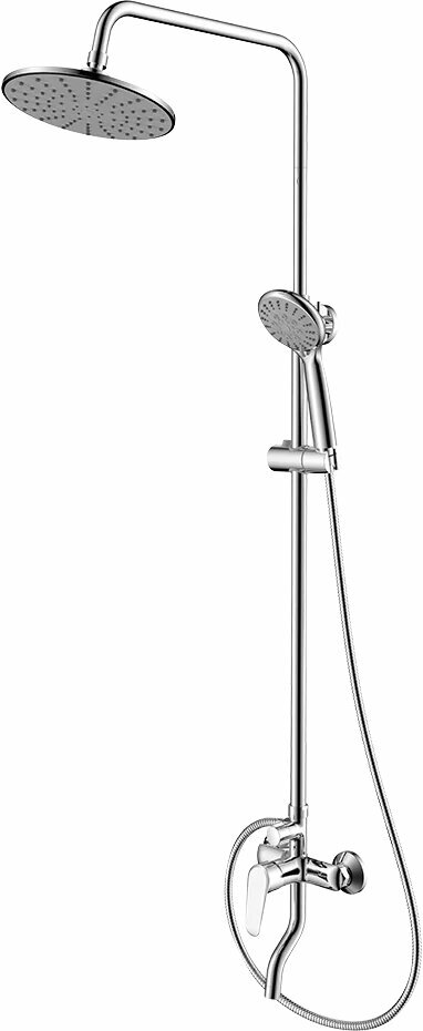 Душевая стойка Dorff Prime D0740900 с тропическим душем со смесителем с изливом латунная хром рычаг сбоку с лейкой с девиатором