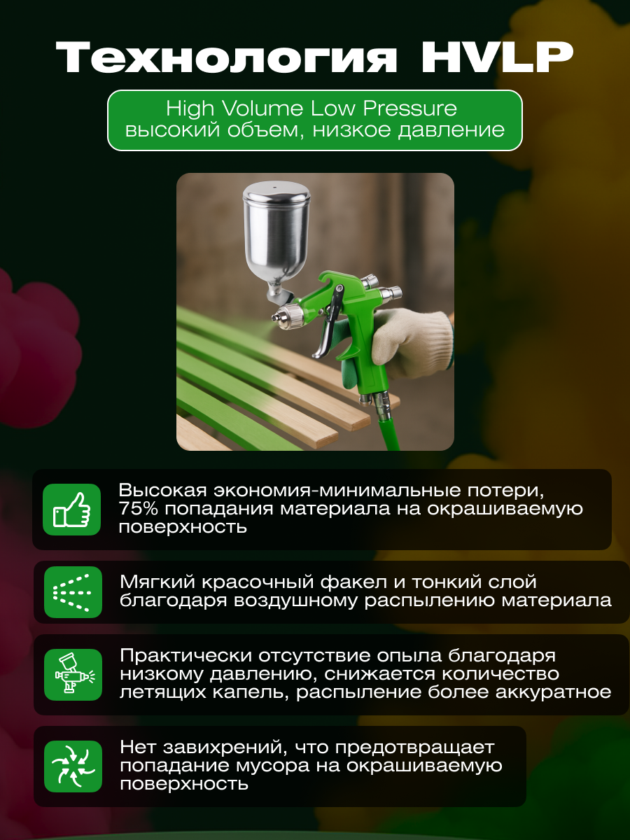 Краскопульт пневматический ECO SG-1500, HVLP, сопло 1.0 мм, поворотный бак 200 мл (EC1530-10) — фото 1