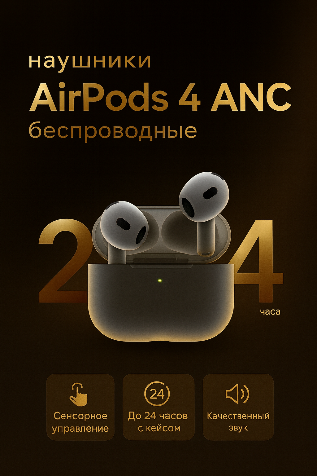 Беспроводные наушники AirPods 4 ANC с шумоподавлением и чистым звуком стерео бас Для iPhone и Android