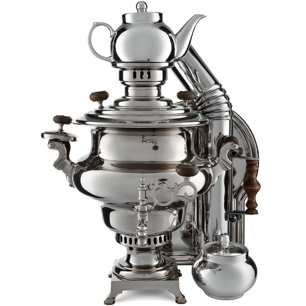 Самовар антикварный комбинированный 5 литров формы «Репка» Соловьёва, набор «Толстовский»