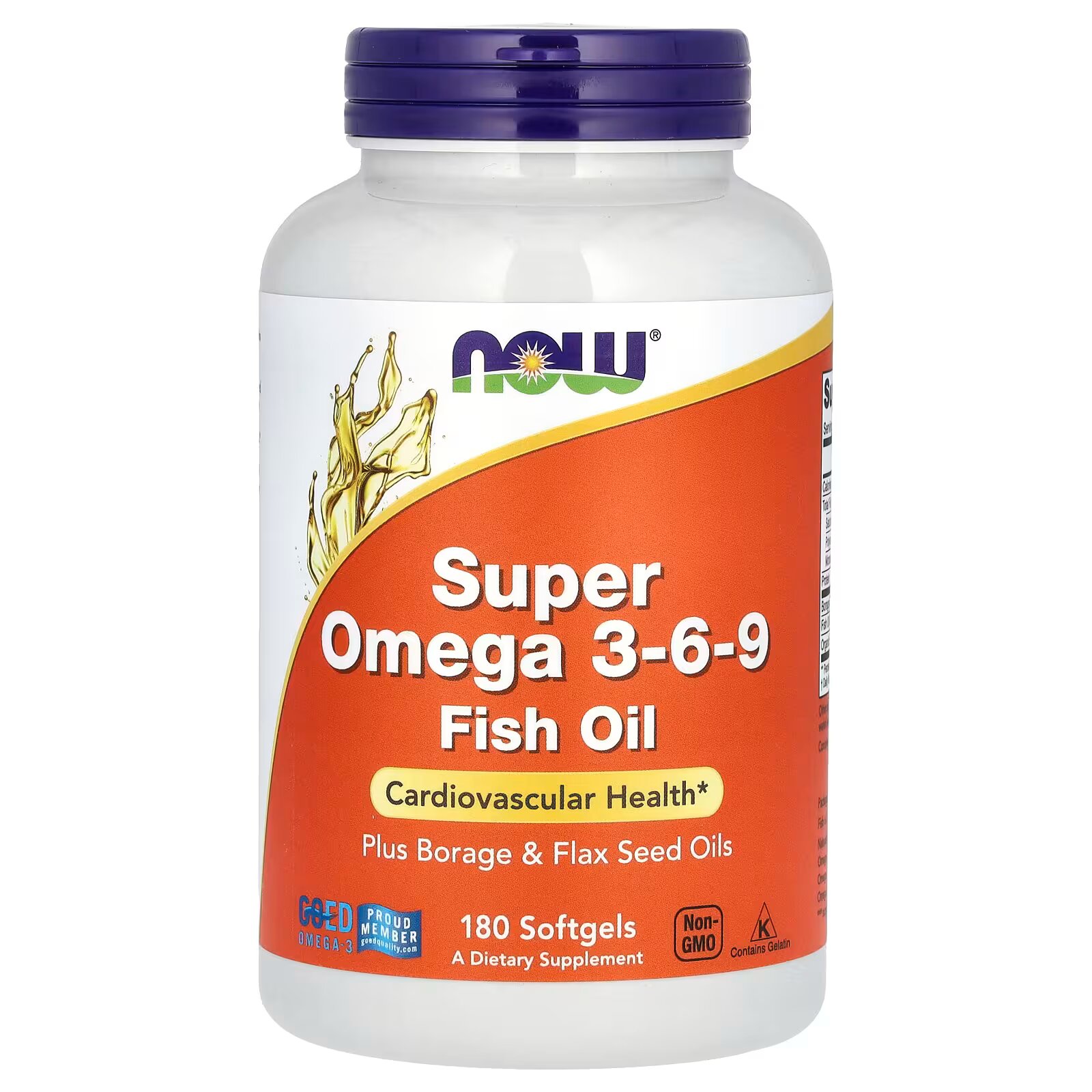 Рыбий жир NOW Super Omega-3-6-9 без ГМО и лактозы, 180 растительных капсул в банке