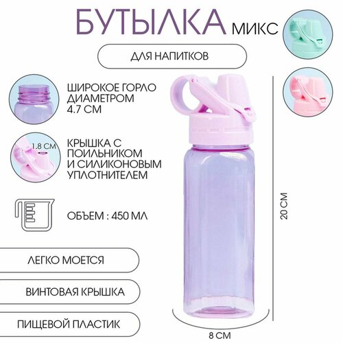 Бутылка для воды спортивная прозрачная 450 мл 20 х 8 см микс 411₽