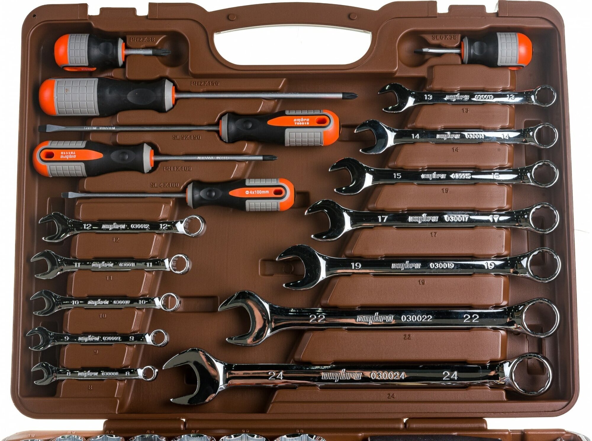 Набор инструмента универсальный 1/4", 1/2"DR, 93 предмета OMBRA — фото 1