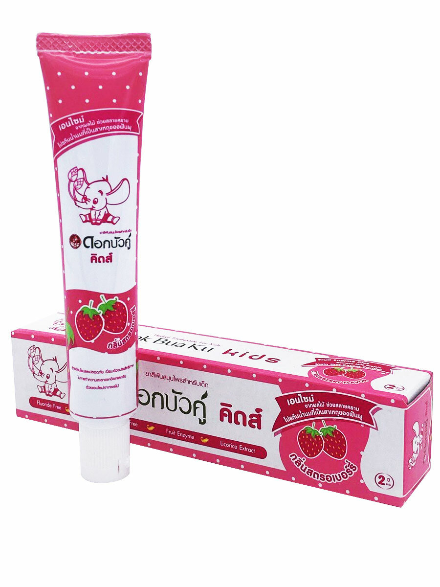 Twin Lotus Детская зубная паста с Клубникой Dok Bua Ku Herbal Toothpaste for kids Strawberry flavor, 35 г