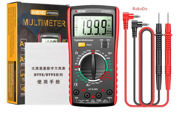 Мультиметр ANENG DT9205A, измерения: V, A, R, C, функция hFE — фото 1