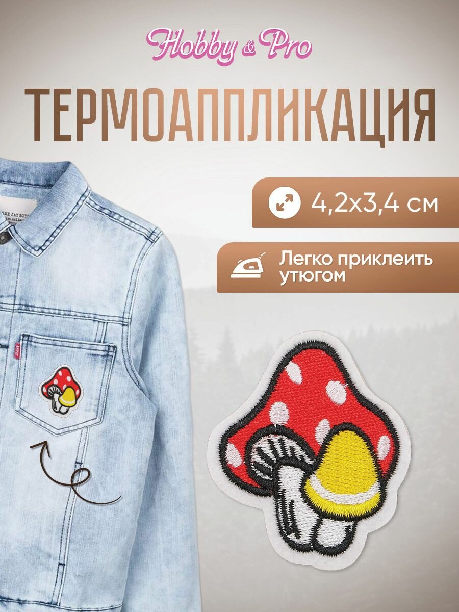 Термонаклейка на одежду, термоаппликация 'Грибы', 4,2*3,4 см, Hobby&Pro