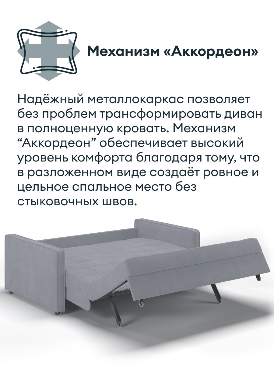 Диван-кровать, Прямой диван HYPNOZ Palma, механизм Аккордеон, светло-серый,174х103х92 см — фото 1