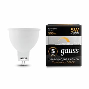 Лампа светодиодная (LED) с отражателем MR16 GU5.3 диммир. 5Вт 500лм 3000К 230В матов. Gauss
