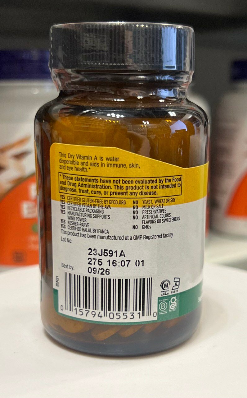 Изображение Country Life Dry Vitamin A 10000 IU, источник витамина А, 100 таблеток