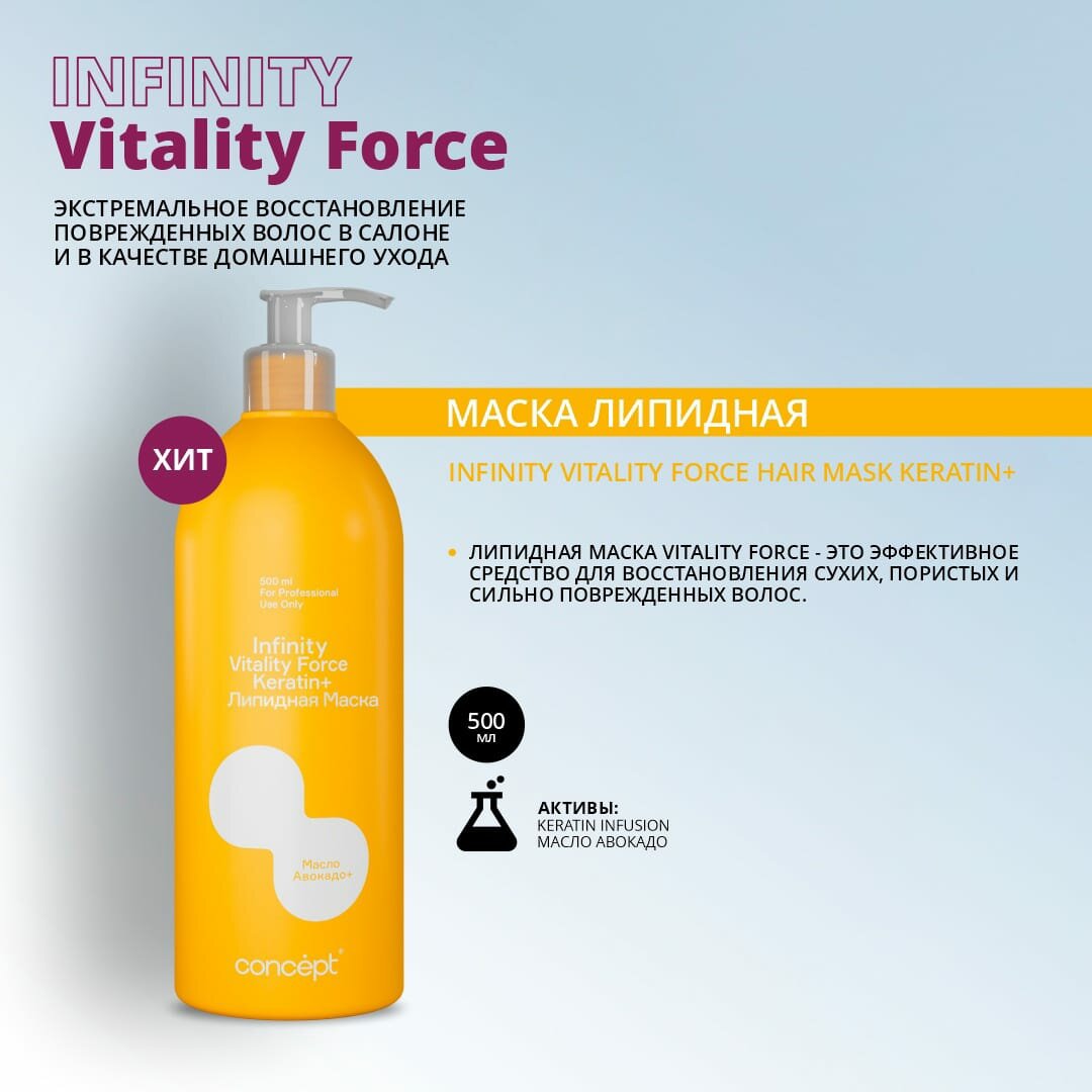 Concept Infinity Маска восстанавливающая Vitality Force Hair Mask Keratin+ 500мл