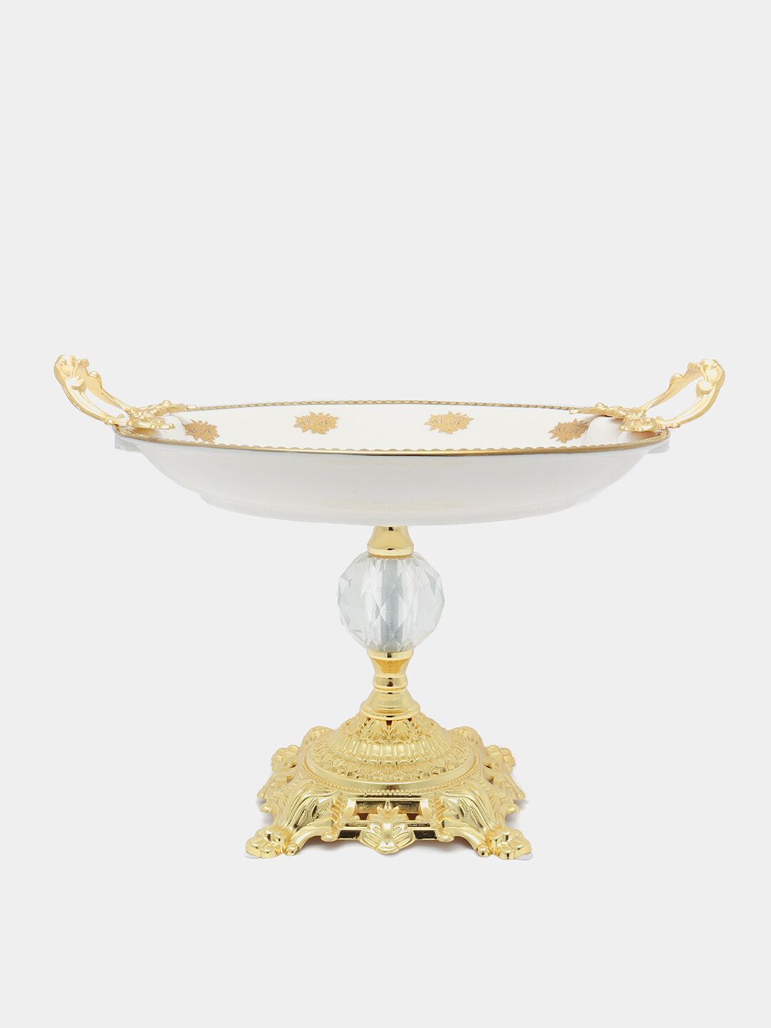 Печенница "Богемская печенница", ваза для фруктов, на ножке с изысканным золотым узором — фото 1