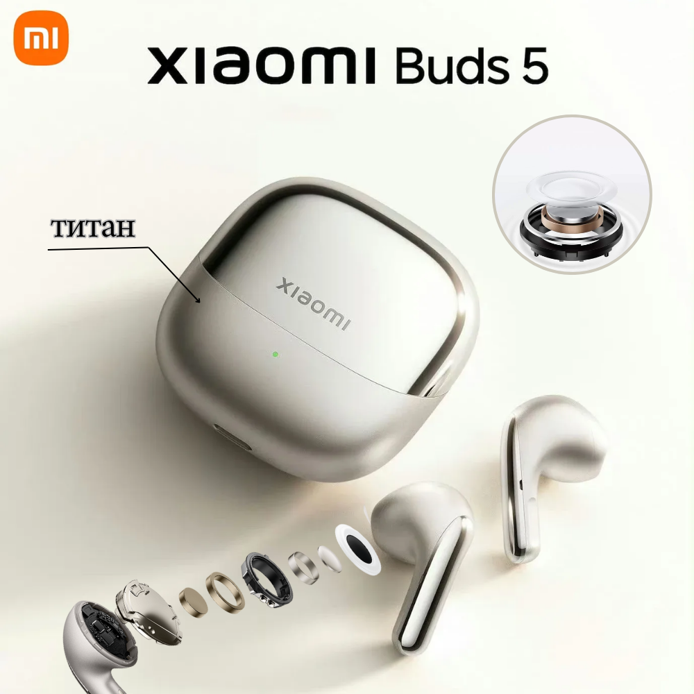 Беспроводные наушники Xiaomi Buds 5, с эквалайзером и шумоподавлением микрофона, титаново-серые