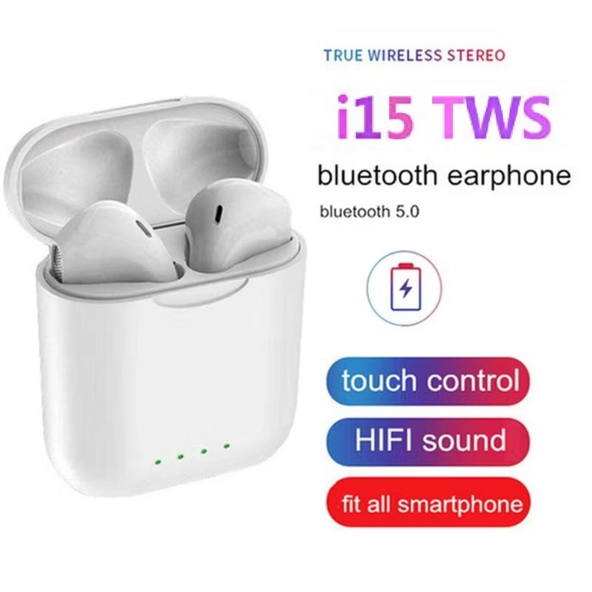 Наушники TWS i15, полуоткрытое оформление, беспроводные, бежевые