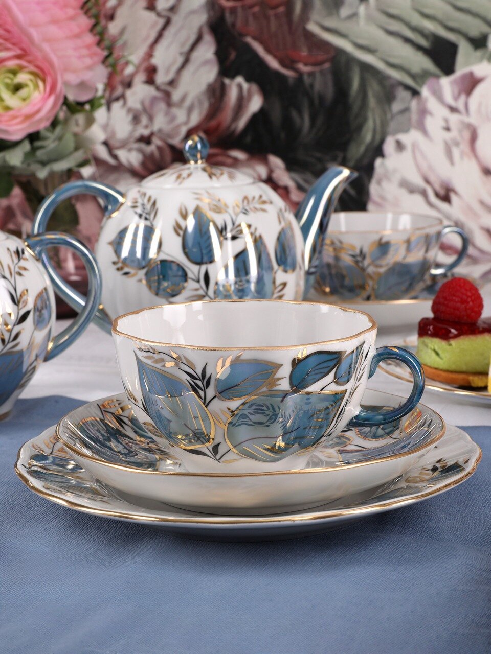Трехпредметный чайные сервиз "Лунный" форма Тюльпан 250 мл Императорский фарфоровый завод