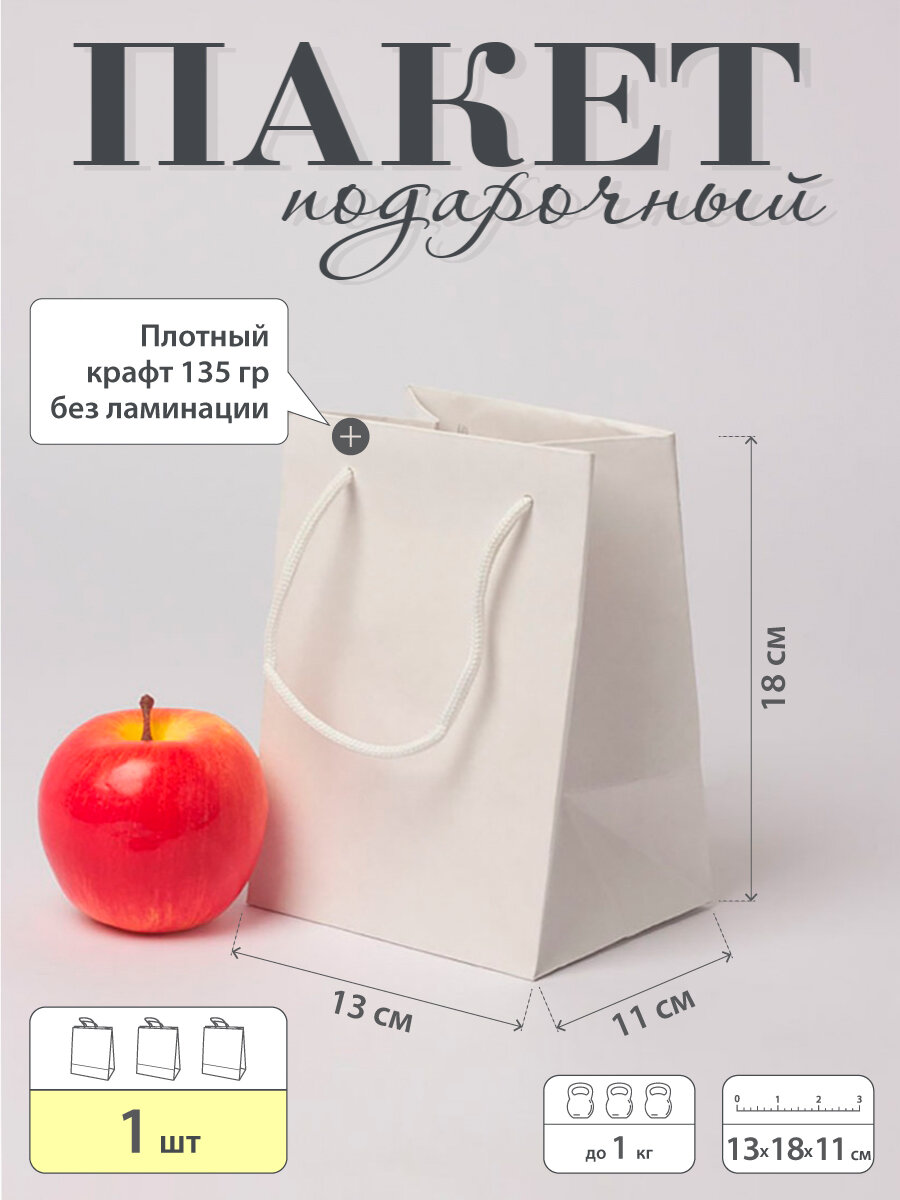 Пакет подарочный "Плотный крафт"- 13x18x11