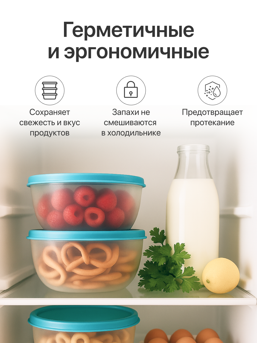 Контейнер для еды Редда, набор контейнеров с крышками, герметичный, ланч бокс, синий, 10 штук — фото 1