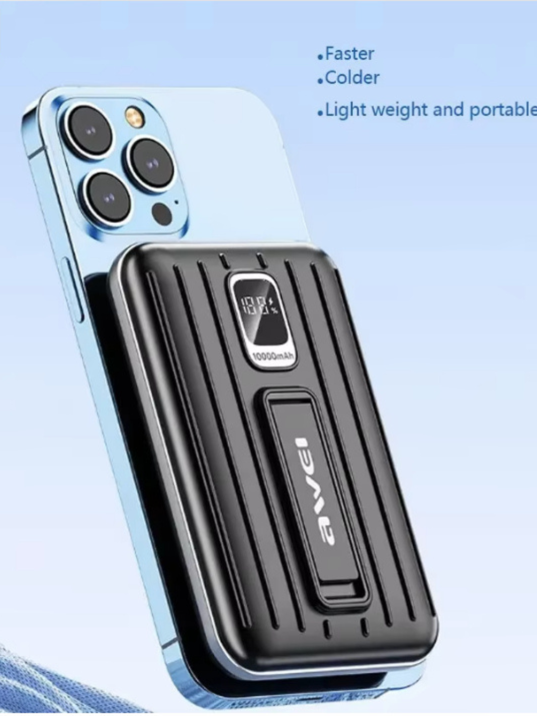 Цифровой проводной внешний аккумулятор Awei P188K USB A 22,5 Вт + Type C 20 Вт + магнитный беспроводной 15 Вт, 10000мА·ч