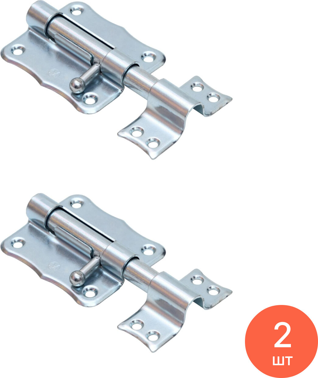 Задвижка скобяной ШФ-50 накладная фигурная из стали серая 50мм / шпингалет (комплект из 2 шт)