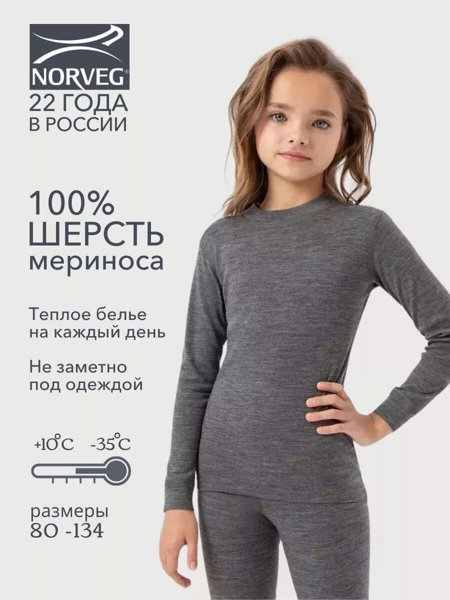 Термолонгслив NORVEG Soft размер 104-110 серый меланж