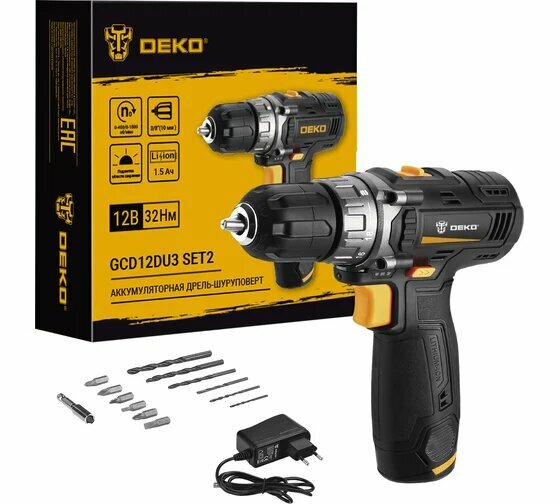 DEKO GCD12DU3 SET2 FU-Li-Ion + оснастка 13 шт, 12 В, 1х1.5 Ач, з/у 063-4146
