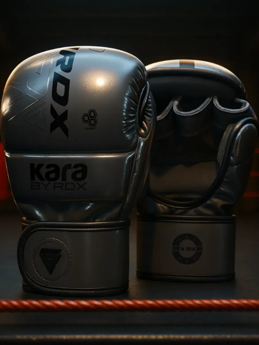 Перчатки RDX Kara MMA детские и взрослые без пальцев крабы четырехслойная набивка черные S/M
