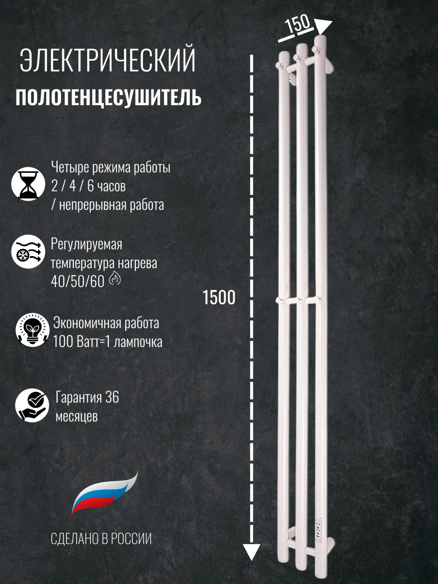 Полотенцесушитель электрический Маргроид Вид Inaro 3 150x12 белый матовый