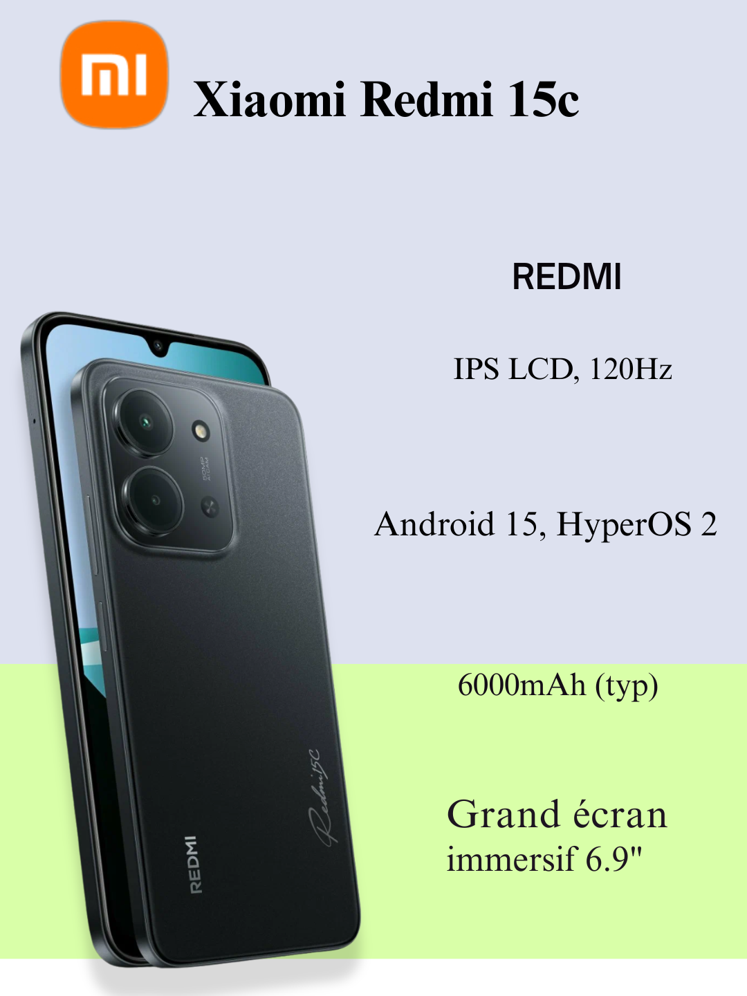 Смартфон Xiaomi Redmi 15c, IPS LCD, 120 Гц, Corning Gorilla Glass 3/,6000 мАч, 33 Вт, 4/256 ГБ