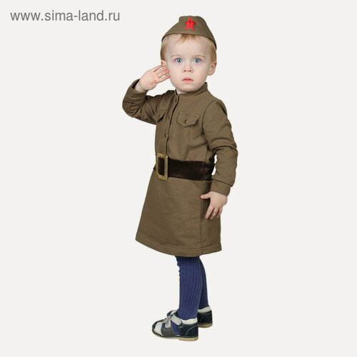 Изображение товара Костюм военного для девочки: платье, пилотка, трикотаж, хлопок 100%, рост 98 см, 1,5-3 года, цвета микс