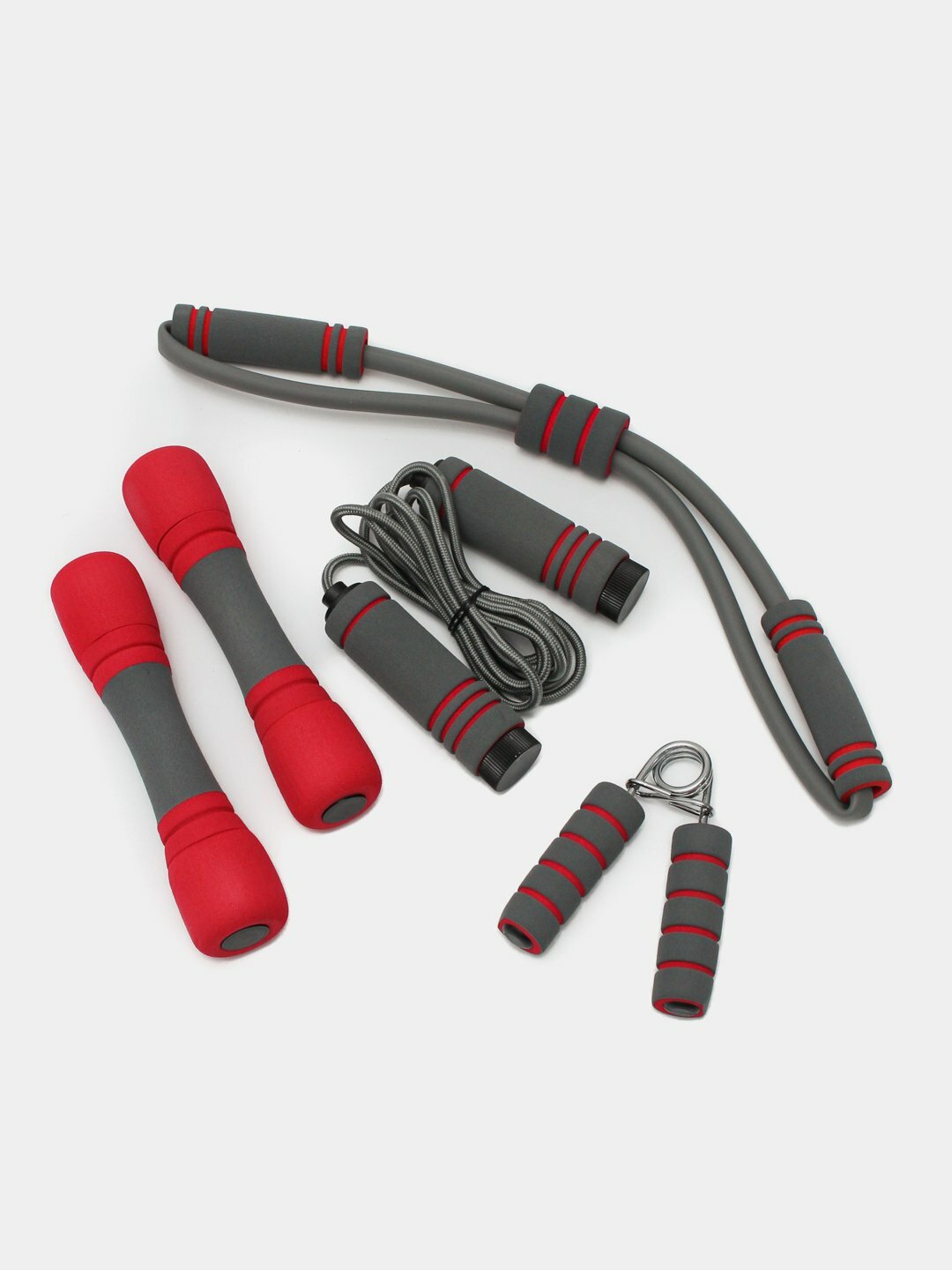 Набор для фитнеса "4 в 1", эспандер, скакалка, резиновый жгут — фото 1