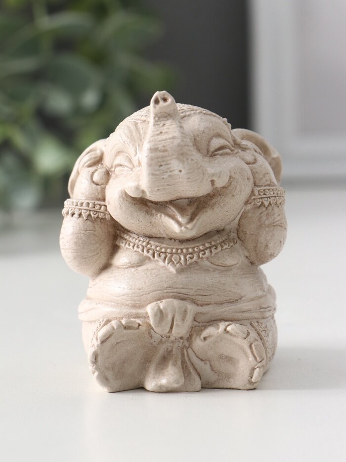 Фигурка гипс «Слон ничего не слышу» 7×5.5×6 см слоновая кость