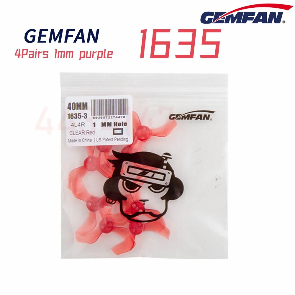 4 пары/8 шт. Gemfan 1635 16X35X3 40 мм 3-лопастной пропеллер для ПК 1 мм 15 мм для RC FPV Freestyle Tinywhoop дроны DIY 4Pairs 1mm Red