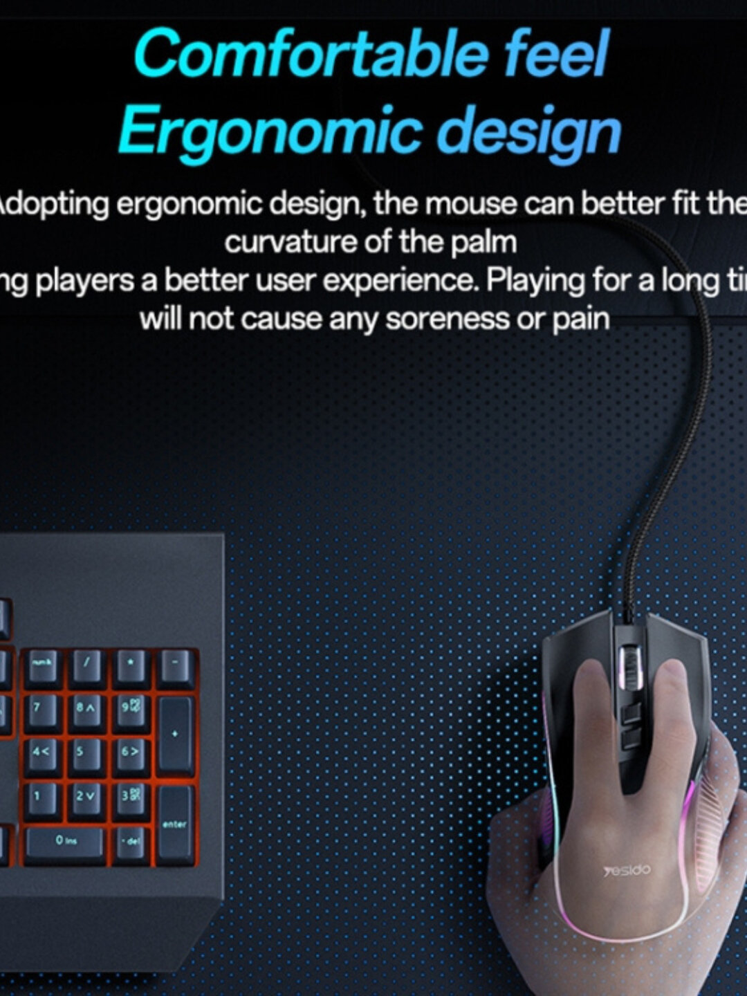 Мышь проводная оптическая игровая Yesido KB20 RGB подсветка 7200 DPI — фото 1