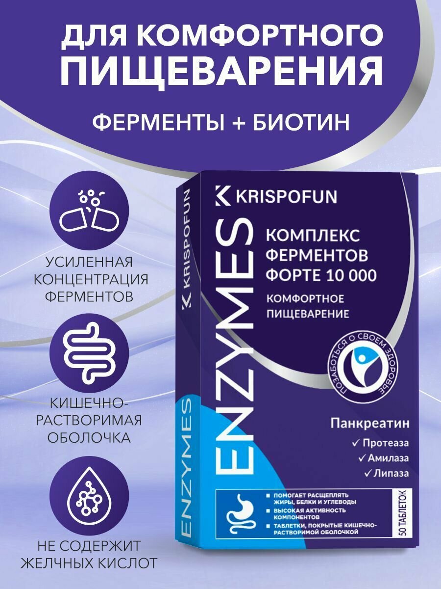 Комплекс ферментов Форте 10 000 таб 50 шт 350 мг. Криспофан Krispofun