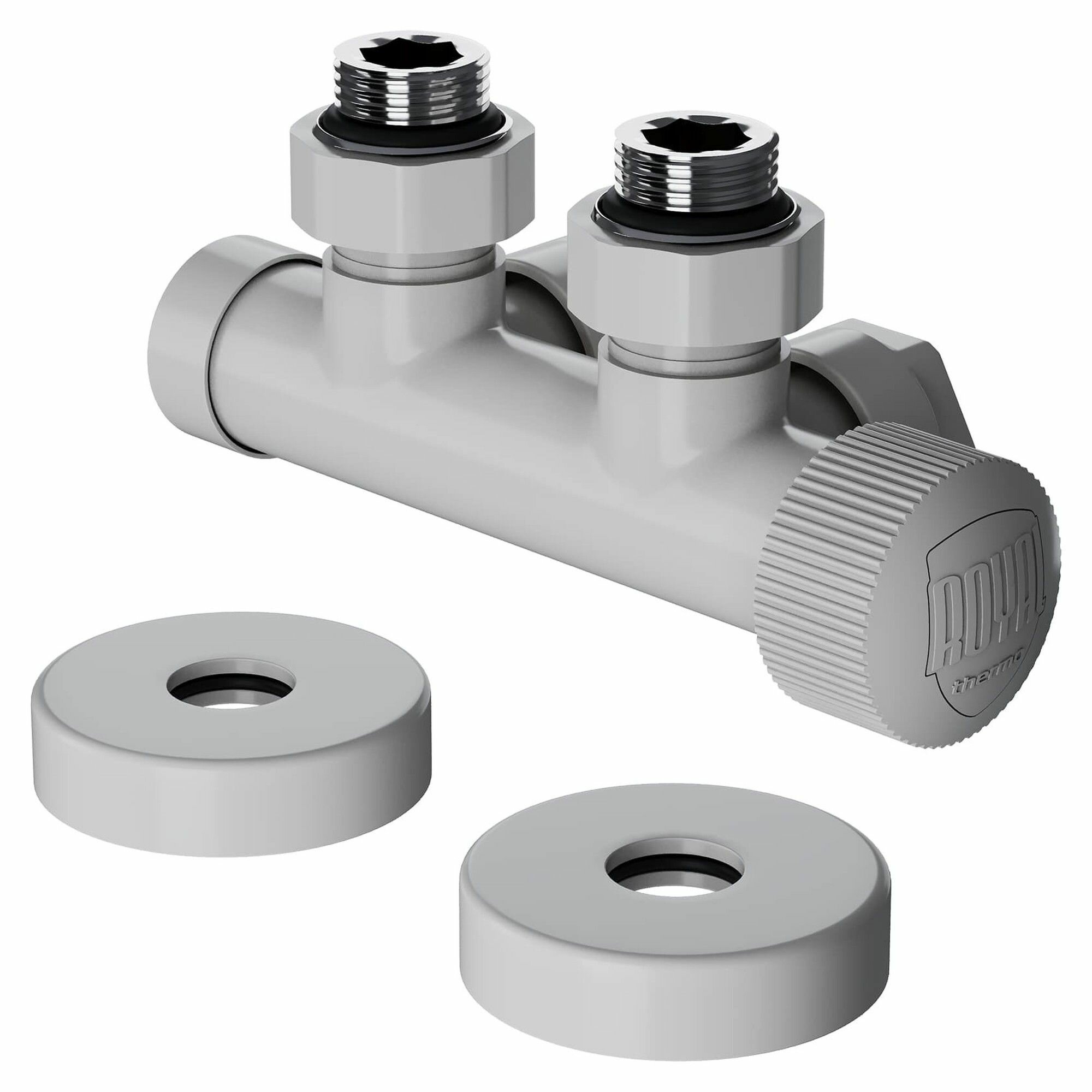 Узел нижнего подключения термостатический угловой Royal Thermo Design Pro 15мм М30х15 (Белый)