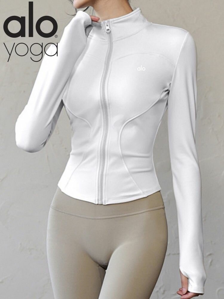 Alo Yoga Женская быстросохнущая обтягивающая одежда для йоги 2025 года новинка для бега пилатеса воротник-стойка на молнии спортивная одежда!