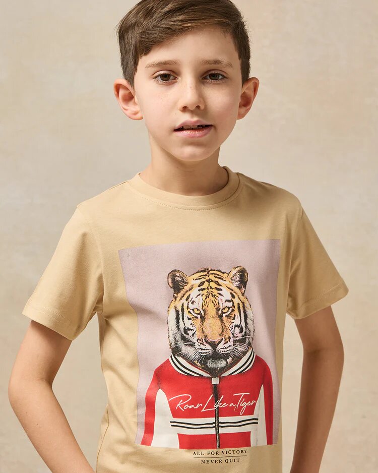 Футболка REDTAG, размер 5-6 лет, бежевый — фото 1