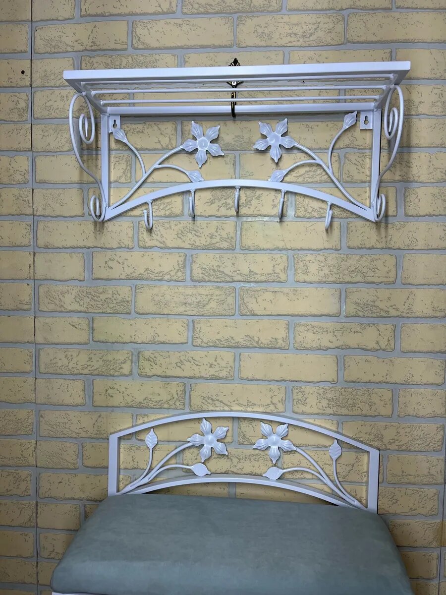 Кованая прихожая, вешалка + банкетка, Студия кованой мебели Нива, цвет голубой — фото 1