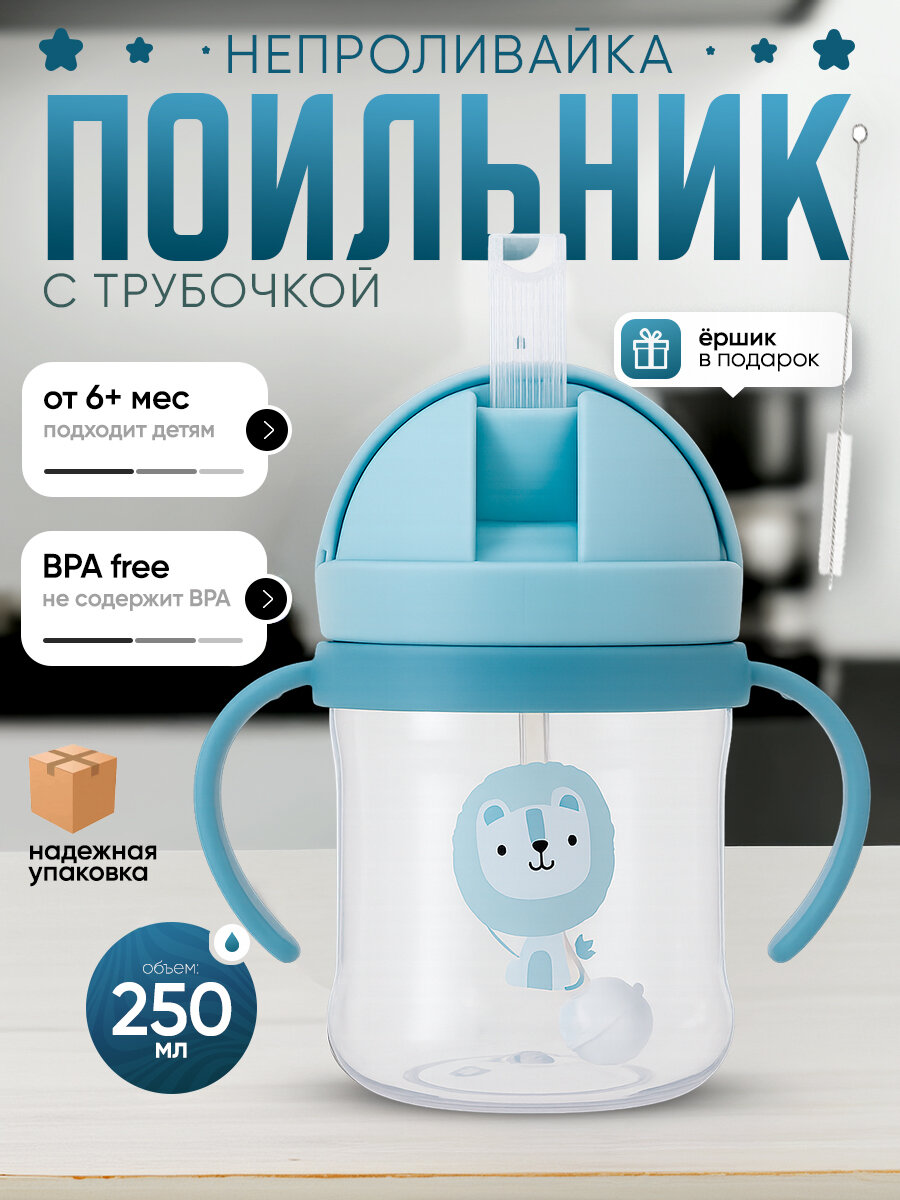 IBRICO/Бутылочка для кормления, поильник непроливайка с трубочкой, поильник детский, детская бутылочка 250 мл