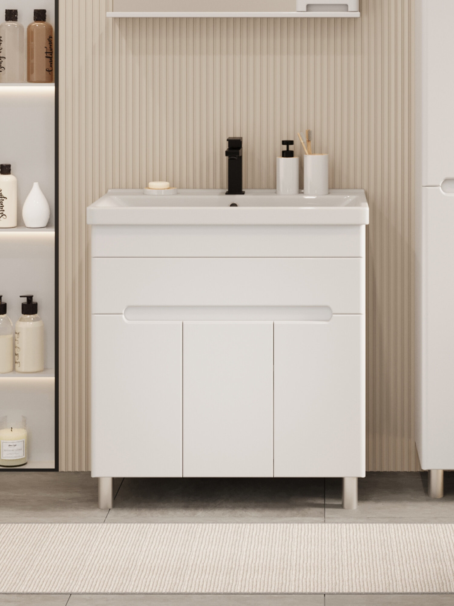 Тумба напольная Vannika Bliss 80 с раковиной Фест 80 для ванной комнаты белая