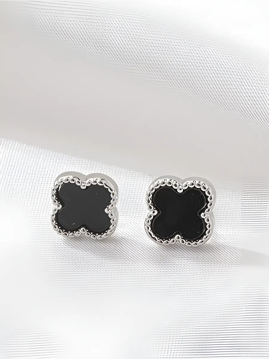 Серьги пусеты, кристалл, фианит, черный/серебристый — фото 1