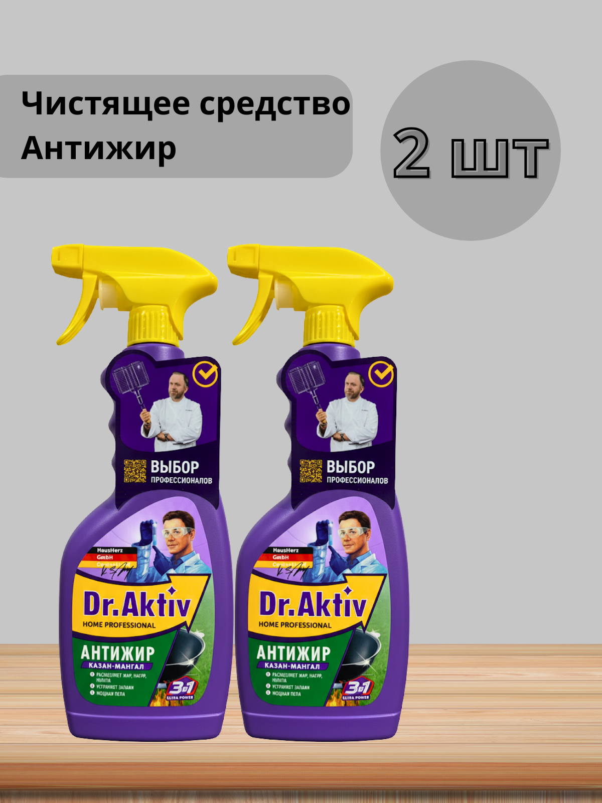Набор 2 шт Dr. Aktiv - Чистящее средство Антижир Казан Мангал удаляет нагар копоть 500 мл